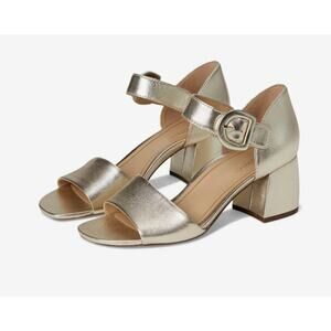 Vionic Chardonnay Metallic Gold Leather Block Heel Sandal Women Sz 8.5